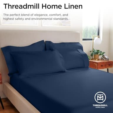 Threadmill Luxury 800 Thread Count King 100% Cotton Sheets - Folkstone Blue Sateen Weave Bed-Sheets, Better Than Egyptian Cotton, 4 Pc Solid Soft Bed Set, Fits 16" Deep Pocket - Image 8