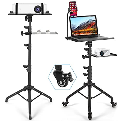 Tossbiss Laptop Tripod on Wheels with 2 Shelves, Portable Projector Floor Stand Adjustable Height 25.9 to 51.8 Inch with Phone Holder - Image 1
