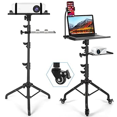 Tossbiss Laptop Tripod on Wheels with 2 Shelves, Portable Projector Floor Stand Adjustable Height 25.9 to 51.8 Inch with Phone Holder - Image 1