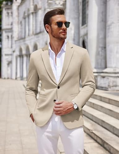 COOFANDY Mens Dress Sport Coats Casual Stylish Suit Jacket Blazer Big and Tall Light Khaki - Image 2