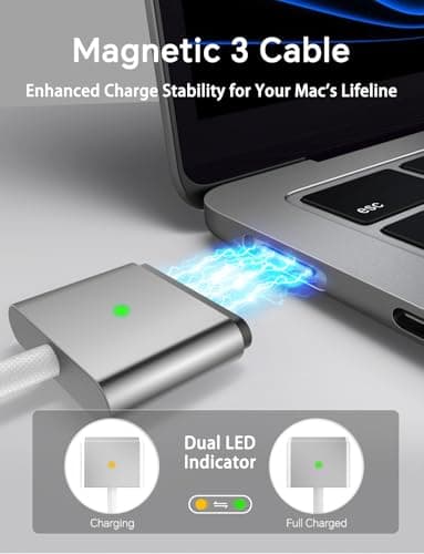 Charger for MacBook Air 13/15" (M1-M3, 2021-2025) & MacBook Pro 14" (M1-M4)70W Type C Power Adapter Includes 6.6FT C to Magnetic 3 Cable LED, Powerful Connection Between 20021-2025 (Original Quality) - Image 3
