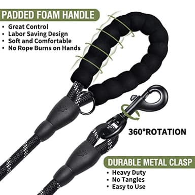 COOYOO 2 Pack Dog Leash 5 FT Heavy Duty - Comfortable Padded Handle - Reflective Dog Leash for Medium Large Dogs with Collapsible Pet Bowl¡­ - Image 5