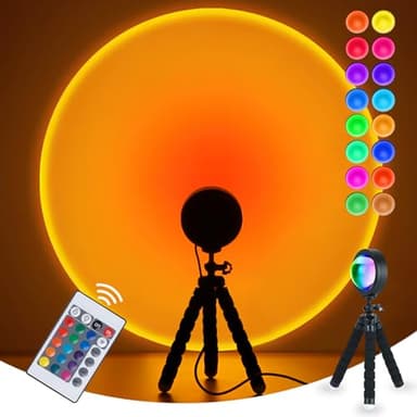 Balkwan Sunset Lamp Projection Rotation LED Romantic Modern Floor Stand Night Light with USB for Living Room Bedroom Aesthetic Decor Christmas Party Gifts Idea for Girls Women (16 Colors) - Image 1