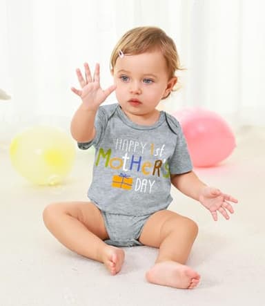 UNICOMIDEA Mother's Day Newborn Outfits Short Sleeves Funny Baby Bodysuit 0-3 Months Baby Boy's Clothing Happy 1st Mother's Day Romper Casual Infant Girls Playsuit - Image 4
