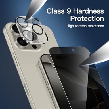NEW'C 3x Privacy for iPhone 16 Pro Max Screen Protector (6.9 inches)+ 3x Camera Lens Protector, Sensor Protection, Case Friendly Tempered Glass Film + Dust Plug - Easy installation tool included - Image 6