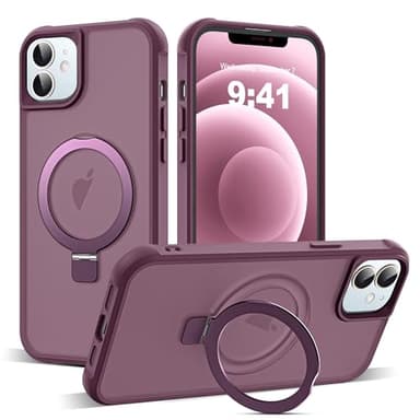 SKYLMW Compatible with iPhone 12 Case & iPhone 12 Pro Case with Invisible Magnetic O-Ring Stand Translucent Case for iPhone 12 & 12 Pro 6.1" [Compatible with MagSafe][Great Grip Feeling], Wine Red - Image 1