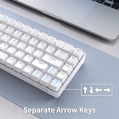 TMKB T68SE 60% Mechanical Gaming Keyboard – Ultra-Compact 68 Keys Wired Keyboard with Blue Switches, LED Backlit, Dedicated Arrow & Control Keys – White – for Windows PC/Laptop/Gamers/Typists - Image 5