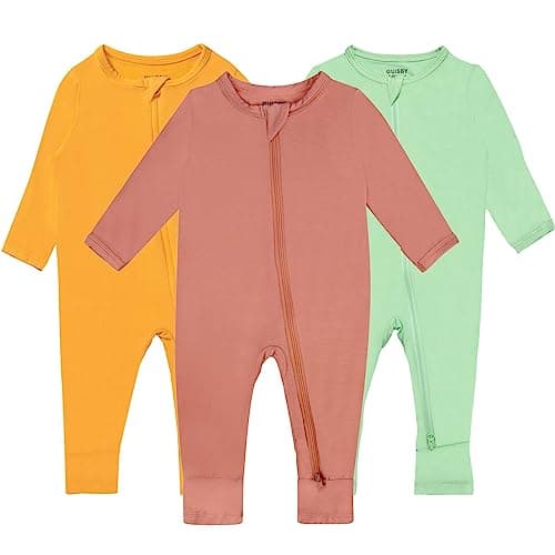 GUISBY Rayon Footless Pajamas with Mittens, Baby Girls Boys Long Sleeve Snug Fits Sleepers 3-Pack 3-6 Months - Image 1
