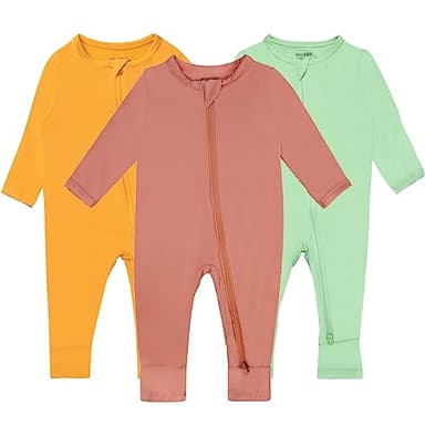 GUISBY Rayon Footless Pajamas with Mittens, Baby Girls Boys Long Sleeve Snug Fits Sleepers 3-Pack 3-6 Months - Image 1