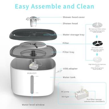 AIAUON Cat Water Fountain Ultra Quiet - 84oz/2.5L Cordless Automatic Water Dispenser for Cats, Water Bowl for Pets no Spilling, Cat Feeding & Watering Supplies with 3 Filters & Feeding Mat - Image 4
