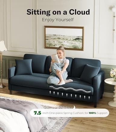 Welzona 83" Couches for Living Room, Comfy Sofas for Living Room, Teddy Sofa Couch, Tool-Free Setup Loveseat Sofa, All-Wood Love Seat Couches, Small Couch 2 Pillows Included, Blue Grey - Image 3