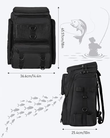 Vangue Fishing Backpack with Rod Holders Waterproof Rain Cover Large Tackle Box Store Fishing Accessories for Fishing Camping Hiking Gift for Men Father(Black) - Image 6