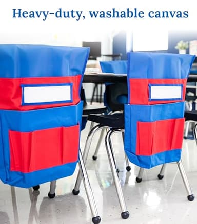Carson Dellosa 12-Piece Chairback Buddy Pocket Chart Chair Set, 15" W x 19" H Desk Buddy Pocket Organizer With Name Tag, Back of Chair Organizer for Classroom Supplies, Chair Pockets for Classroom - Image 7