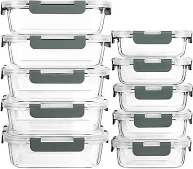 [10-Pack] Glass Meal Prep Containers with Lids, MCIRCO Food Storage Containers with Snap Locking Lids, Airtight Lunch Containers, Microwave, Oven, Freezer and Dishwasher - Image 1