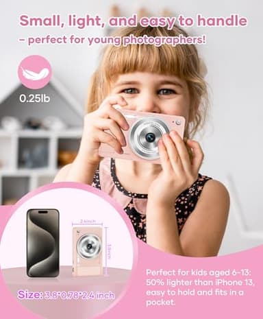 WONNIE Digital Camera 56MP, FHD 1080P Point & Shoot Camera with 32GB SD Card, 2 Batteries, and Lanyard, Ideal for Kids & Teens, Suitable Gift for Girls - Image 4