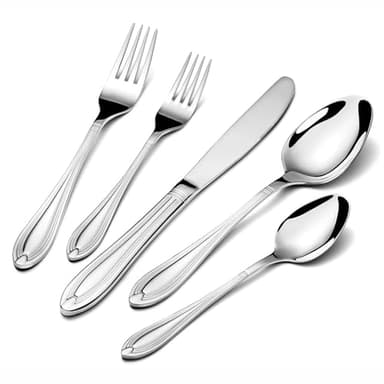 TIVOLI Silverware Set for 6, 30 Piece Heavy Duty Stainless Steel Flatware Utensils Cutlery Set Including Steak Knife Fork and Spoon, Dishwasher Safe, Gift Package for Wedding Housewarming (Silver) - Image 1
