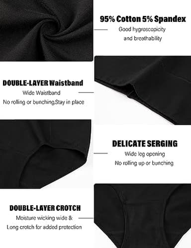 POKARLA Womens Cotton Underwear High Waisted Full Coverage Underpants Soft Breathable Postpartum Panties Stretch Briefs Black - Image 4