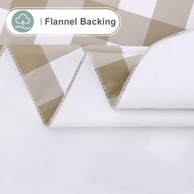 misaya Rectangle Waterproof Vinyl Table Cloth, Buffalo Flannel Backed Tablecloth, Wipeable Plastic Table Cover for Fall, Thanksgiving (52" x 70", Khaki and White) - Image 4