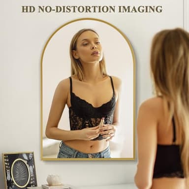 Minuover 20" x 30" Gold Arched Mirror, Arch Bathroom Vanity Wall Mirror, Modern Aluminum Alloy Metal Frame Arch Mirror for Bathroom, Living Room, Bedroom, Entryway - Image 5