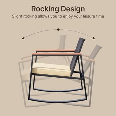 Gizoon 3 Pieces Rocking Patio Bistro Set with Anti-Scald Armrest, Outdoor Patio Wicker Furniture Set with Glass Table and Cushion for Garden, Yard, Porch - Image 5