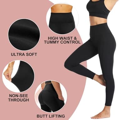 NexiEpoch 4 Pack Leggings with Pockets for Women - High Waisted Tummy Control Soft Black Yoga Pants for Athletic Workout - Image 2