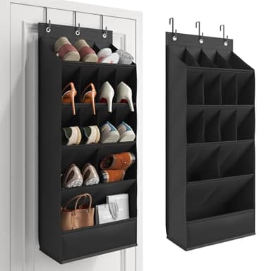 Mefirt Over the Door Shoe Organizer for Closet, Shoes Rack for Closet with 15 Large Pockets, Hanging Shoe Organizers for Boot Storage, Behind the Door Narrow Shoe Holder for Small Shoes, Black - Image 1