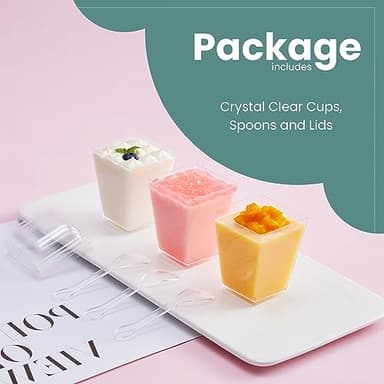 50 Pack 5 oz Mini Dessert Cups with Lids & Spoons – Reusable Parfait & Appetizer Cups, Clear Shooter Bowls – Ideal for Baby Shower, Small Parties, Tasting, Mousse, Pudding – BPA-Free & Recyclable - Image 2