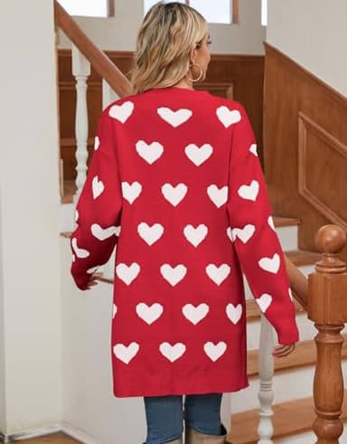 Alsol Lamesa Women's Long Sleeve Cute Cardigan Sweaters V Neck Open Front Ribbed Knit Heart Sweater Coat - Image 4