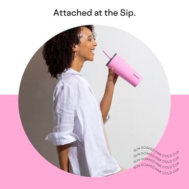 Corkcicle Cold Cup Insulated Tumbler with Straw - Keeps Drinks Cold for 12 Hours - Triple-Insulated Stainless Steel - Leak-Resistant Lid - Summer Drinkware Gift - 24 oz - Sun-Soaked Pink - Image 4