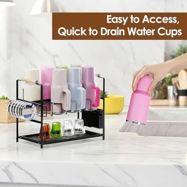 Housolution Water Bottle Organizer Drying Rack for 40 oz Tumbler with Handle, Multifunctional Cup Storage Holder Compatible with Stanley, Owala, Simple Modern and Other Brands, 8 Slots (Patented) - Image 3