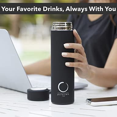 Pure Zen Tea Thermos with Infuser for Hot and Cold Infusions, Coffee and Fruit-Infused Water - Stainless Steel - Tea Infuser Bottle - Leakproof Travel Mug with Filter - 15oz - Black - Image 5