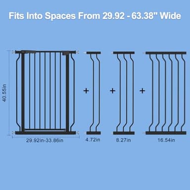 WAOWAO Extra Tall 40.55" Baby Gate 29.92-63.38" Wide Pressure Mounted Walk Through Swing Auto Close Safety Black Metal Toddler Child Dog Pet for Indoor Stairs,Doorways,Kitche - Image 4