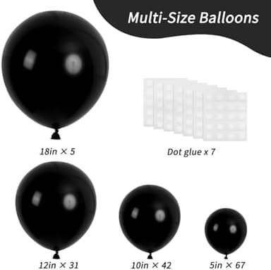 RUBFAC 145pcs Black Balloons Latex Balloons 18 12 10 5 Inch Party Balloon Kit Different Sizes for Birthday Party Wedding Balloon Graduation Baby Shower Decoration - Image 4