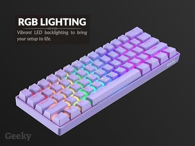 Geeky GK61 60% | Hot Swappable Mechanical Gaming Keyboard | 61 Keys Multi Color RGB LED Backlit for PC/Mac Gamer | ANSI US American Layout (Lavender, Mechanical Blue) - Image 9