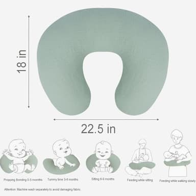 Nursing Pillow Cover - 2-Pack Muslin Cotton Removable Covers for Breastfeeding Pillows, Ultra-Soft Baby Feeding Pillowcase for Boy & Girl, Fits 22.5"x18" Pillows (Green Leaf & Sage Green) - Image 3