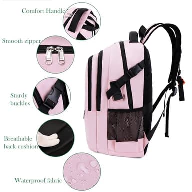 FENGDONG Large Laptop Backpack 17.3 inch Waterproof Travel College Backpack Bookbag,Crossbody Sling Bags for Men & Women Business Backpack Light Pink - Image 4
