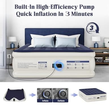 KNZZO Air Mattress Queen with Built-in Pump, Blow Up Mattress with Soft Flocked Top, Leakproof Inflatable Mattress, Foldable Waterproof Air Bed for Home, Guests, Camping, with Storage Bag - Image 4
