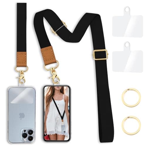 Yonlevres Phone Lanyard Crossbody Wrist Strap, Black Cell Phone Lanyards for around the Neck Wristlet Adjustable Strap for Keys Case ID Badges Accessories - Image 1