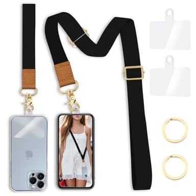Yonlevres Phone Lanyard Crossbody Wrist Strap, Black Cell Phone Lanyards for around the Neck Wristlet Adjustable Strap for Keys Case ID Badges Accessories - Image 1