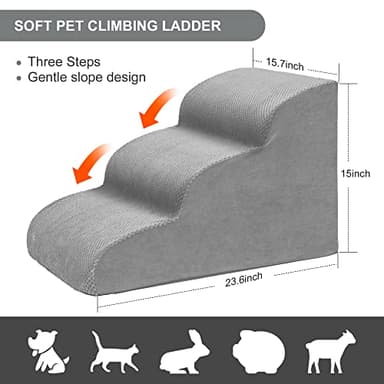 Dog Stairs for Small Dogs, 3 Tiers High Density Foam Dog Ramp, Extra Wide Non-Slip Pet Steps for High Beds Or Couch, Soft Foam Doggie Ladder for Dogs Injured, Older Pets, Small Cats - Image 2