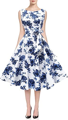 Hanpceirs Women's Boatneck Sleeveless Swing Vintage 1950s Cocktail Dress Porcelain M - Image 2