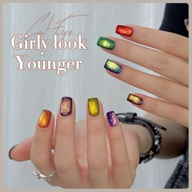 Double Rhythm Cat Eye Gel Nail Polish Set of 6 Same Color Same Bottle 0.5 Oz Shimmer Glitter with Magnet Holographic Reflective Magnetic UV Polish Kit (Golden Black Brown Red Blue Green-T6-33) - Image 9