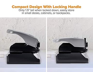 Bostitch Office Premium 3 Hole Punch, 12 Sheet Capacity, Metal, Rubber Base, Easy-Clean Tray, Silver, Gray - Image 5