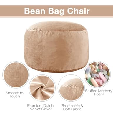 EDUJIN 6 ft Giant Bean Bag Chair: 6' Memory Foam Filled Bean Bag Chairs for Adults with Filling,Ultra Soft Dutch Velvet Cover,Round Fluffy Lazy Sofa for Living Room - 6 Foot Giant, Camel - Image 3