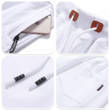 QPNGRP Mens Shorts Casual Drawstring Zipper Pockets Elastic Waist White 32 - Image 3