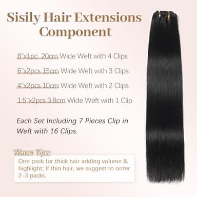 Sisily Clip in Hair Extensions Real Human Hair,24 inch 120g, Natural Straight Human Hair Clip in Extensions for Black Woman, Soft Straight 7pcs Per Set with 16 Clips Double Weft - Image 2