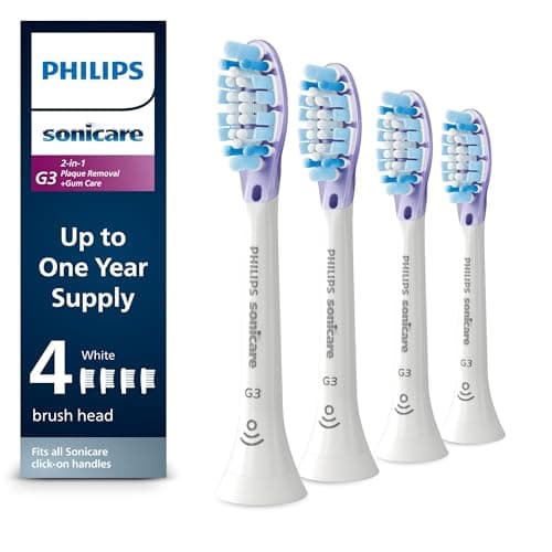 Philips Sonicare G3 Two-in-One - Genuine Replacement Electric Toothbrush Heads, White, 4 Pack One Year Supply, HX9054/65 - Image 1