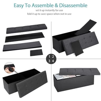 SUPER DEAL Folding Storage Ottoman Bench Foot Rest Storage Chest,15 x 43 x 15 Inches End of Bed Bench with Divider for Living Room Bedroom Entryway, 660 lbs Load Capacity, Linen Fabric, Dark Grey - Image 6
