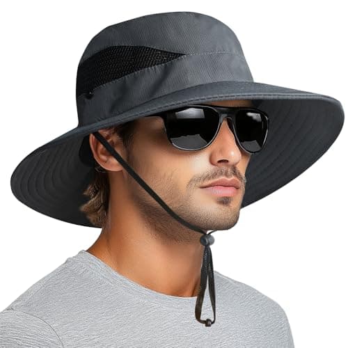 PFFY Sun Bucket Hats for Men Women 3” Wide Brim UPF 50+ Fishing & Beach Hat Darkgrey - Image 1
