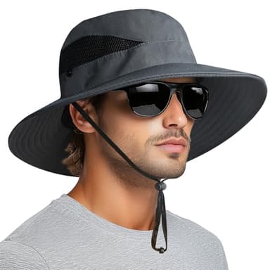 PFFY Sun Bucket Hats for Men Women 3” Wide Brim UPF 50+ Fishing & Beach Hat Darkgrey - Image 1